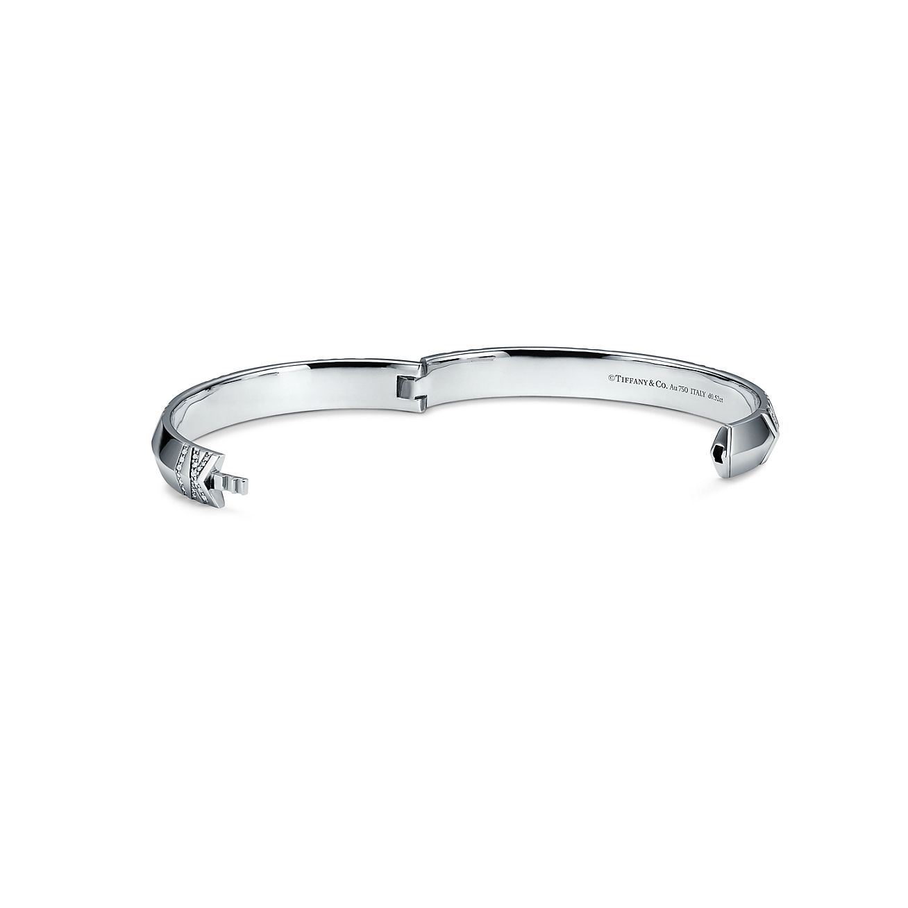 Atlas X Closed Wide Hinged Bangle in White Gold with Diamonds