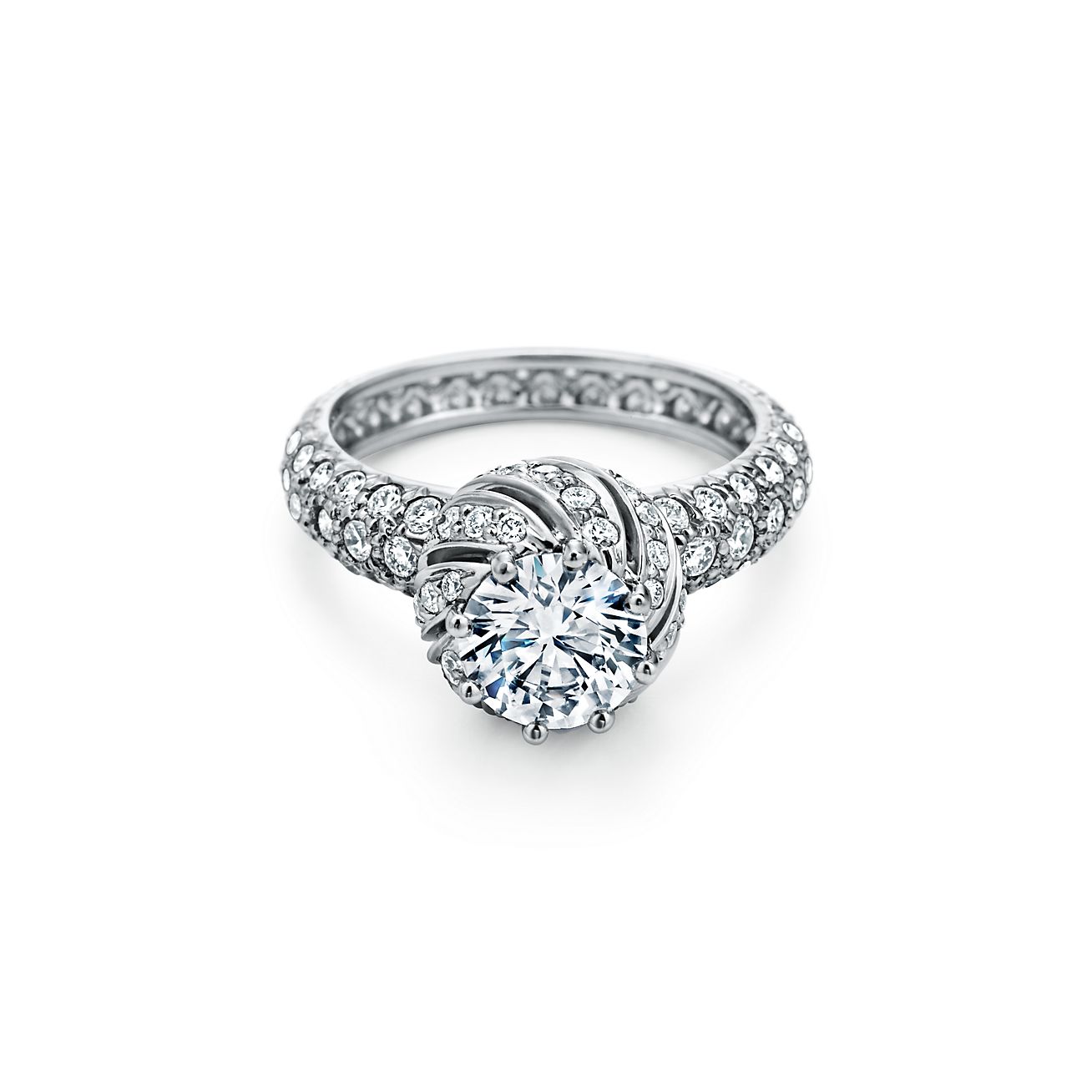 Bague de fiancailles Boutons Tiffany Co. Schlumberger en platine a diamant brillant rond avec anneau de diamants