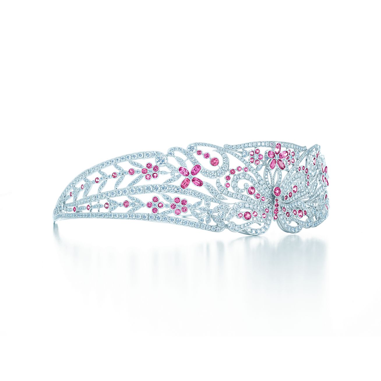 Tiara in platinum with pink spinels and 