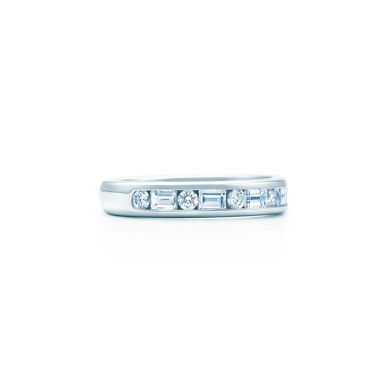 Channel-set band ring with diamonds in 