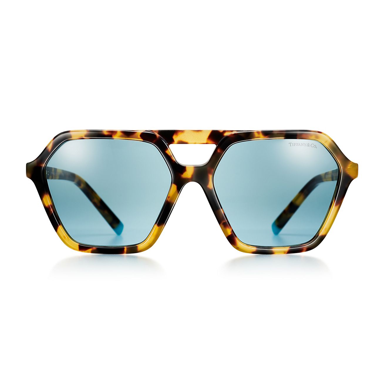 Occhiali da sole in acetato tartarugato giallo, lenti blu. Tiffany HardWear