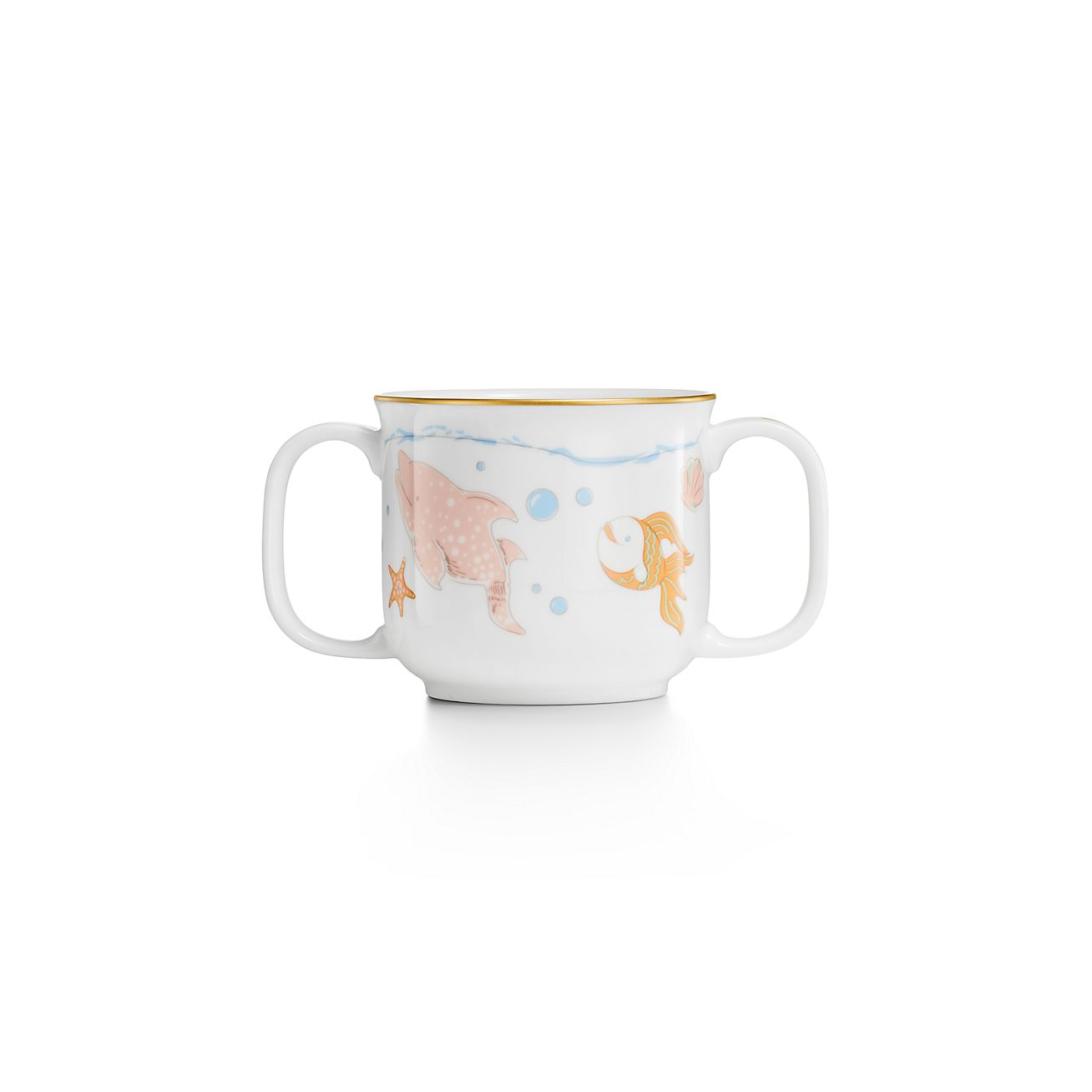 Tazza bimbo con doppio manico con animali marini, porcellana fine. Tiny  Tiffany