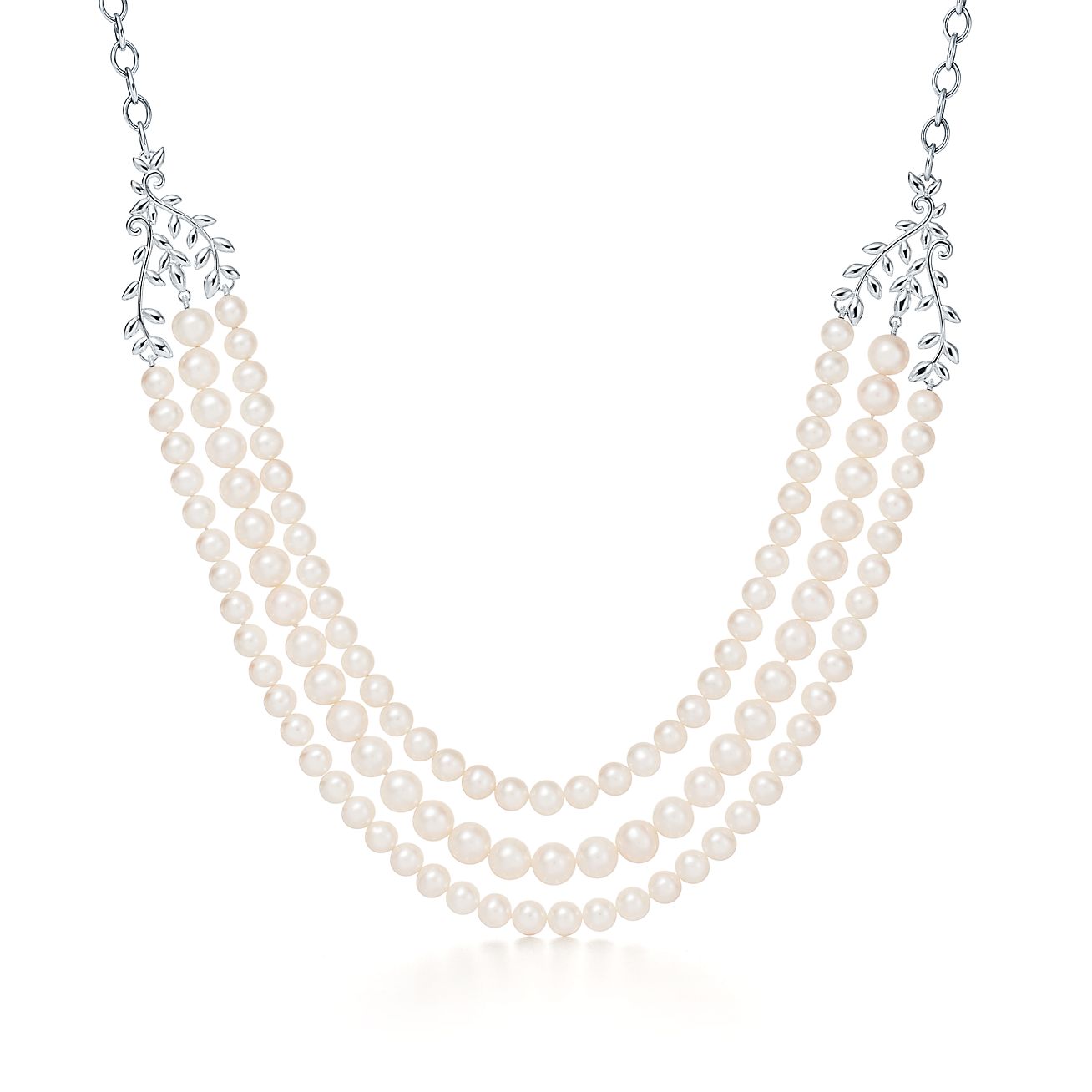 tiffany olive leaf pearl necklace