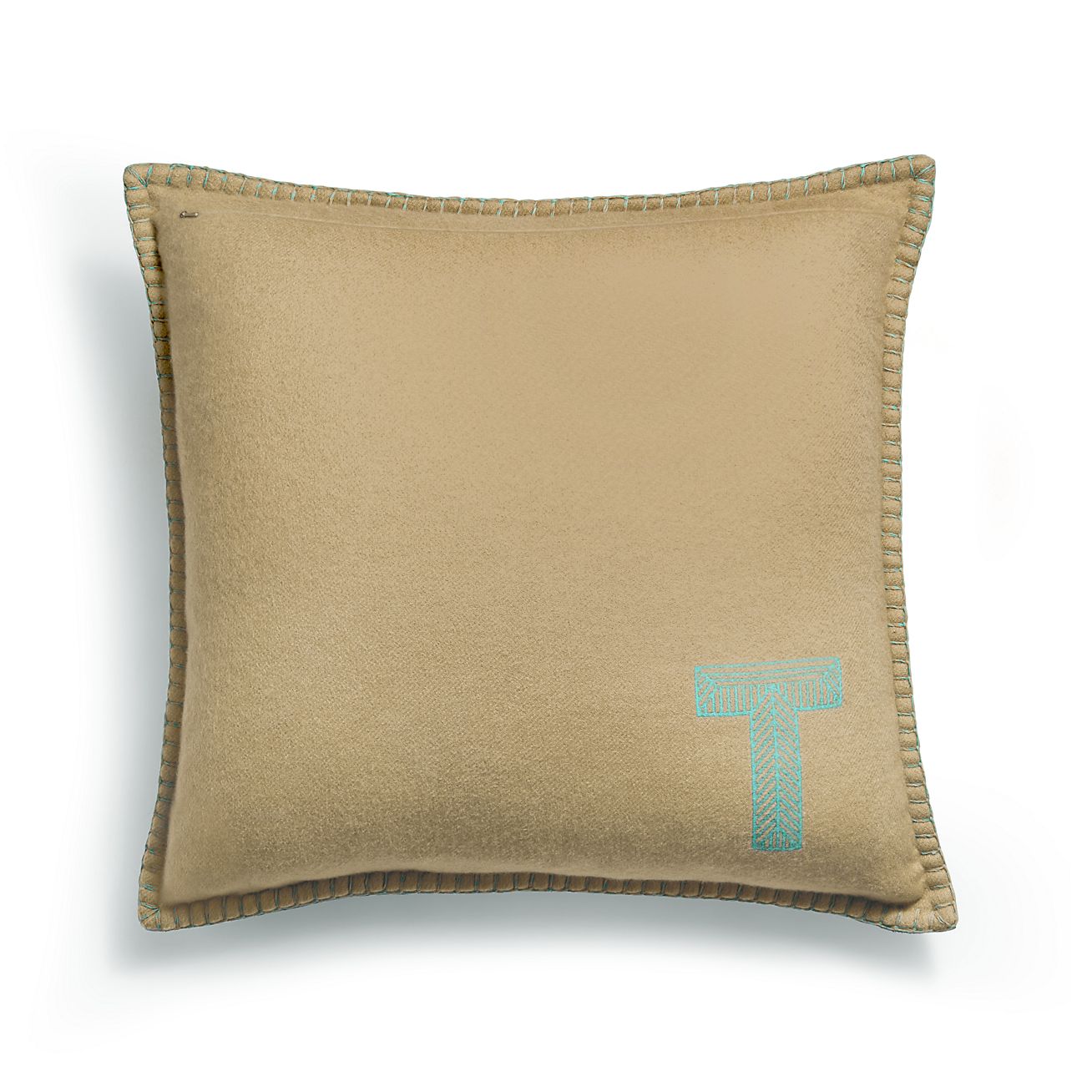 Color Block Cushion in Tiffany Blue® and Camel Brown Cashmere and Wool - Alternate shot 1 - Alternate shot 2