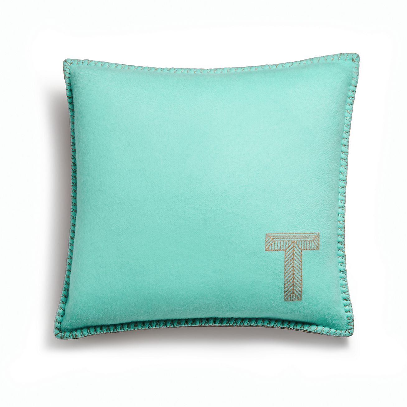 Color Block Cushion in Tiffany Blue® and Camel Brown Cashmere and Wool