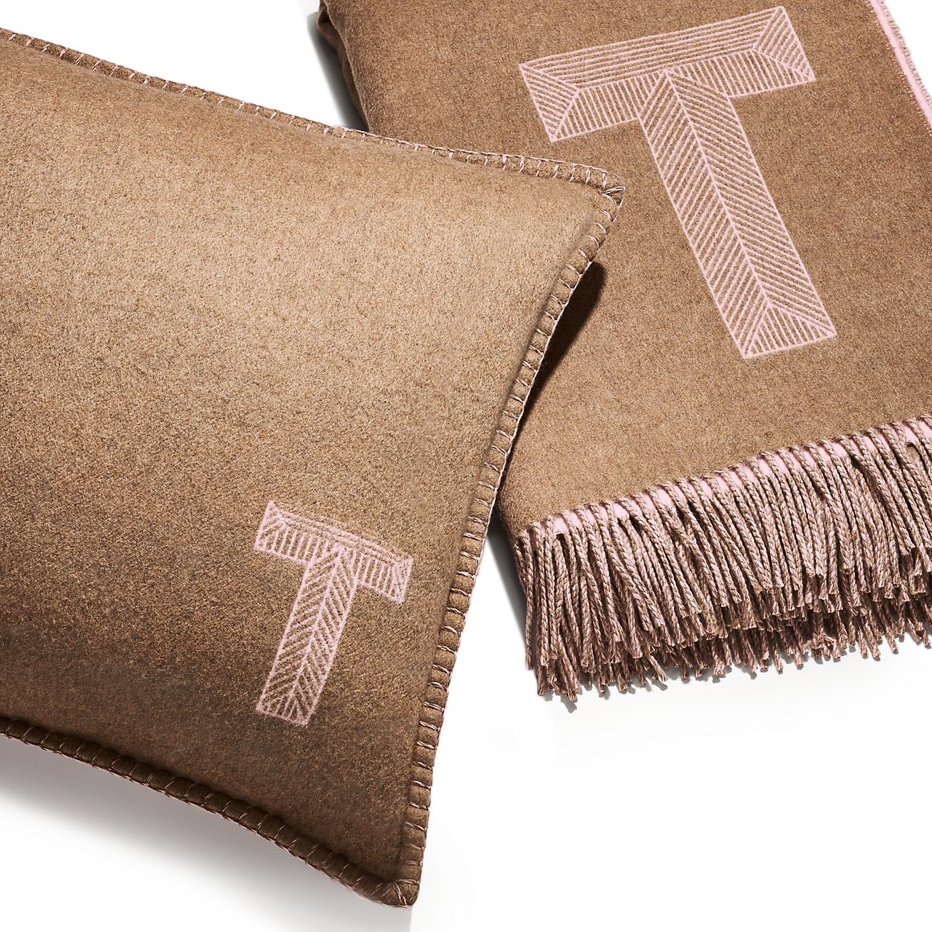 Color Block Cushion in Beige and Morganite Pink Cashmere and