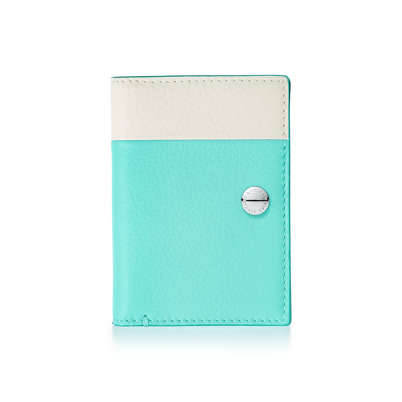 Color Block vertical folded card case in grain calfskin leather