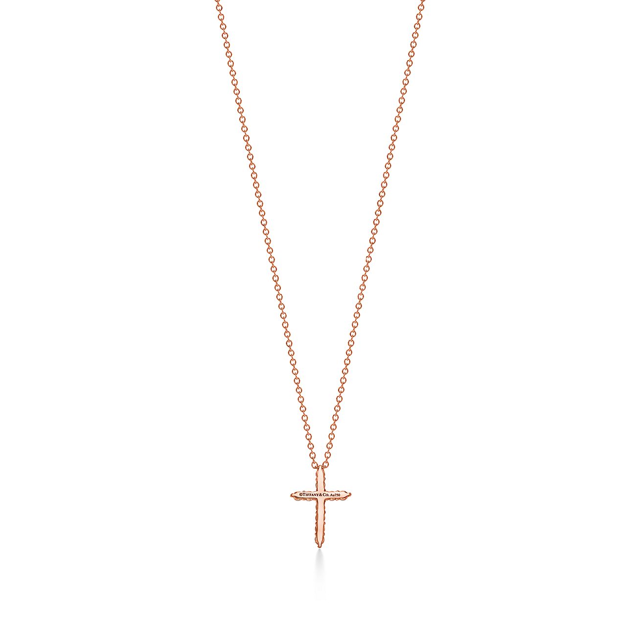 Cross pendant in 18k rose gold with diamonds, mini. | Tiffany & Co.