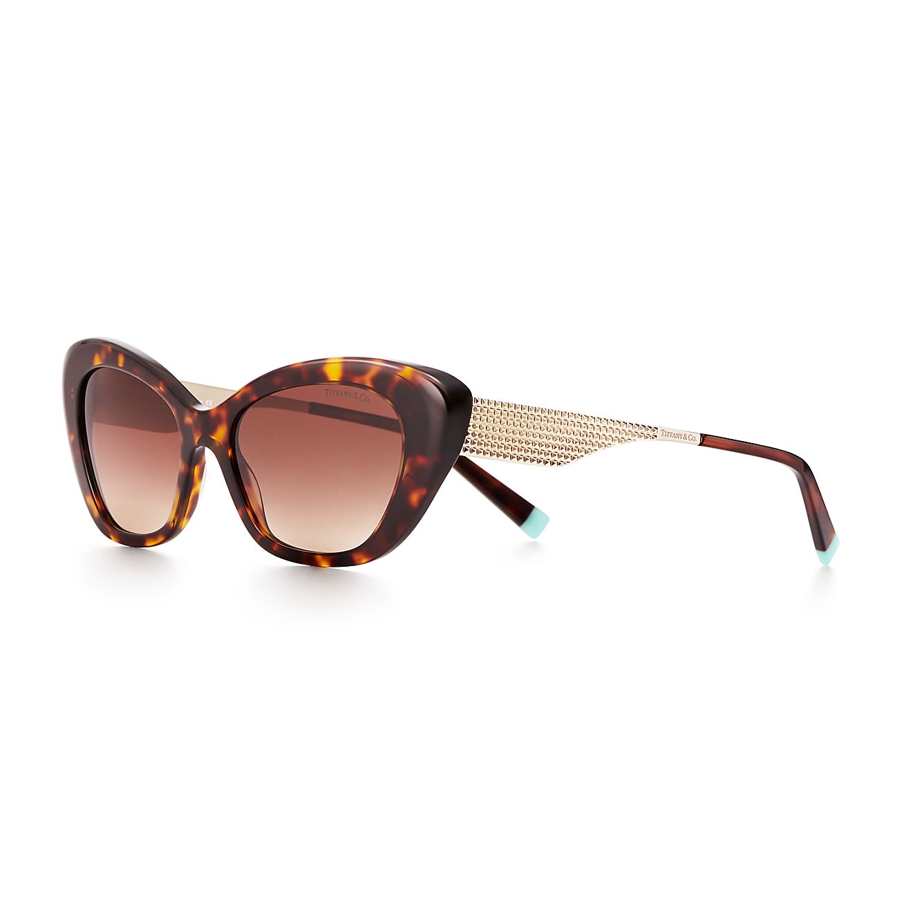 Diamond Point Cat Eye Sunglasses In Tortoise Acetate With Gold