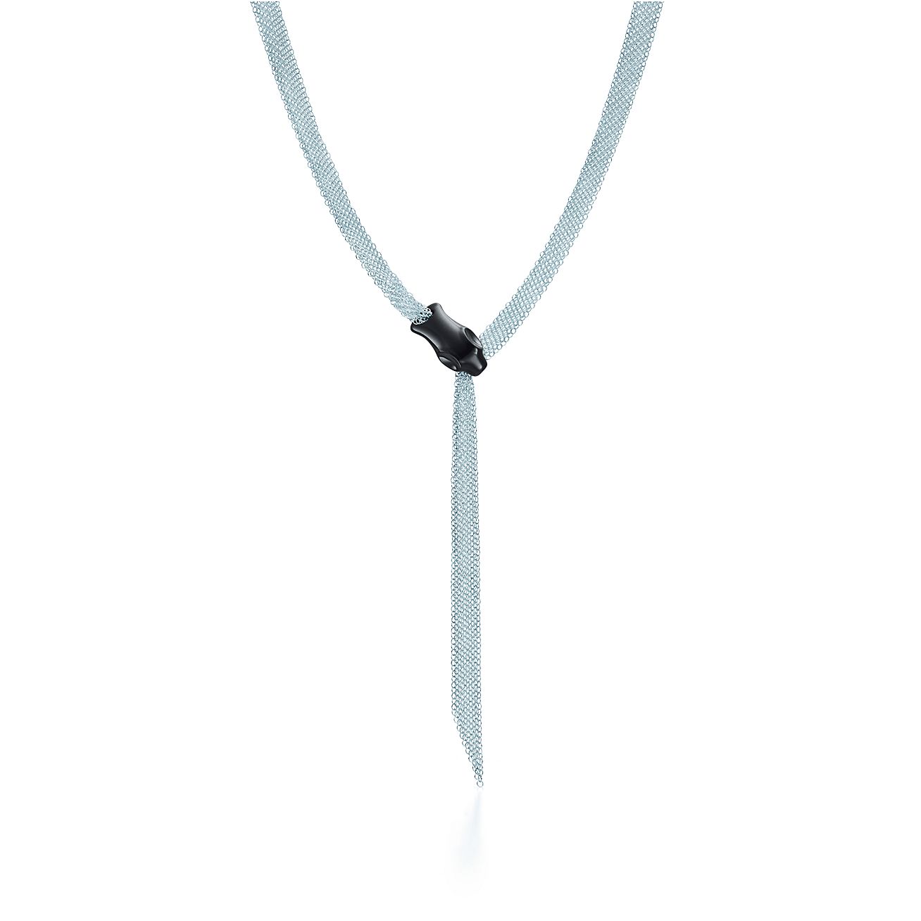 Elsa Peretti® Snake necklace in sterling silver mesh with black jade.