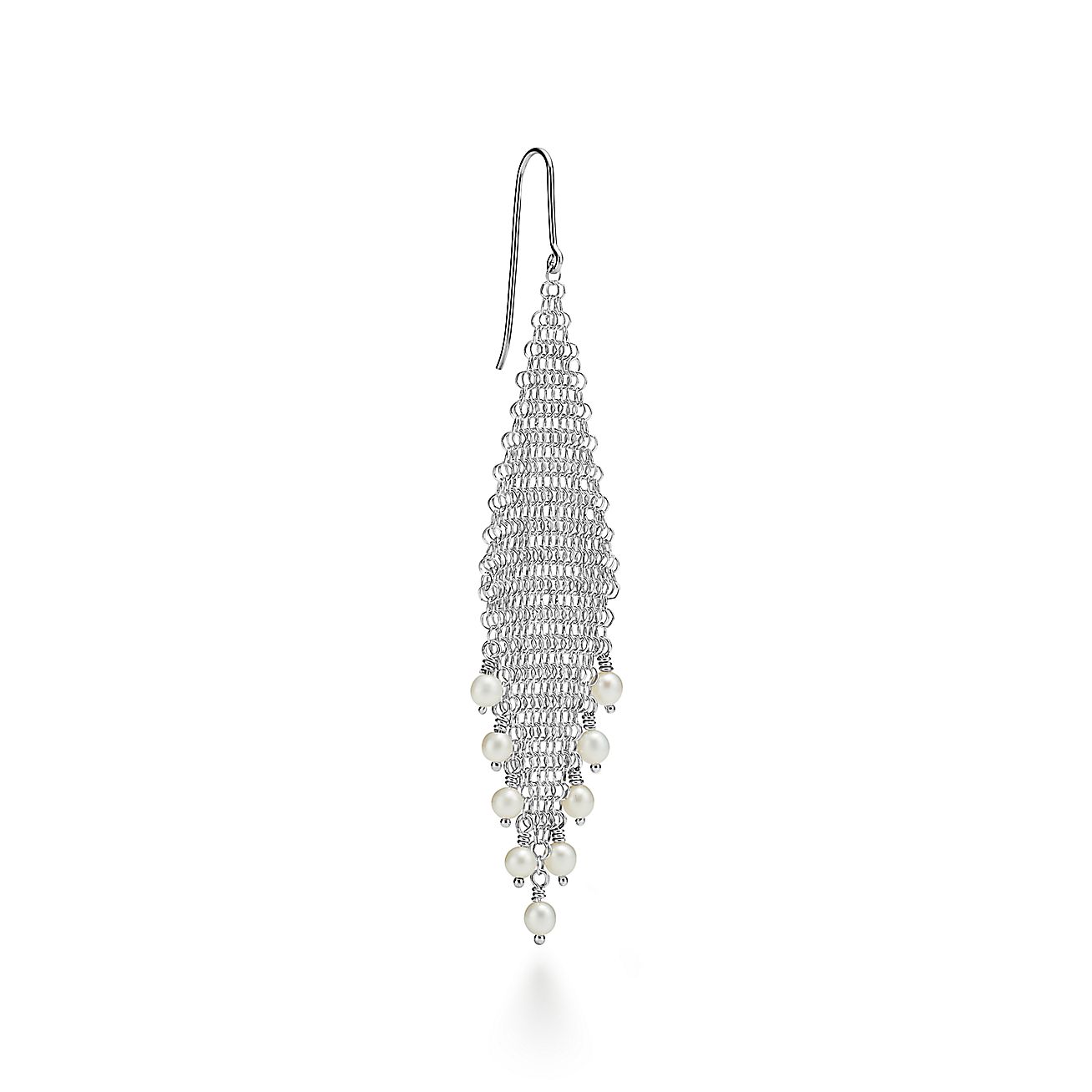 Elsa Peretti® Mesh fringe earrings in sterling silver with freshwater pearls. - Alternate shot 1