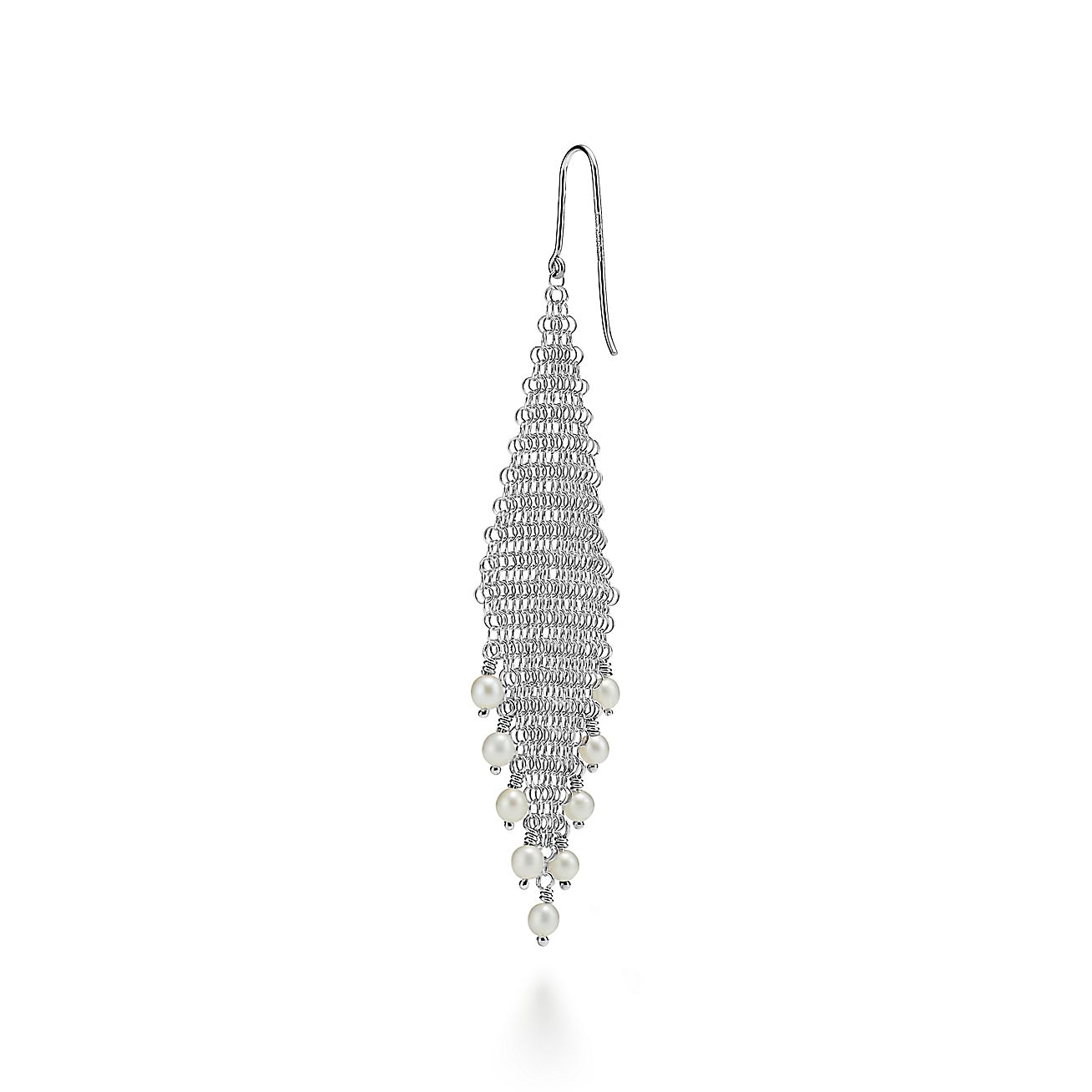 Elsa Peretti® Mesh fringe earrings in sterling silver with freshwater pearls. - Alternate shot 1 - Alternate shot 2