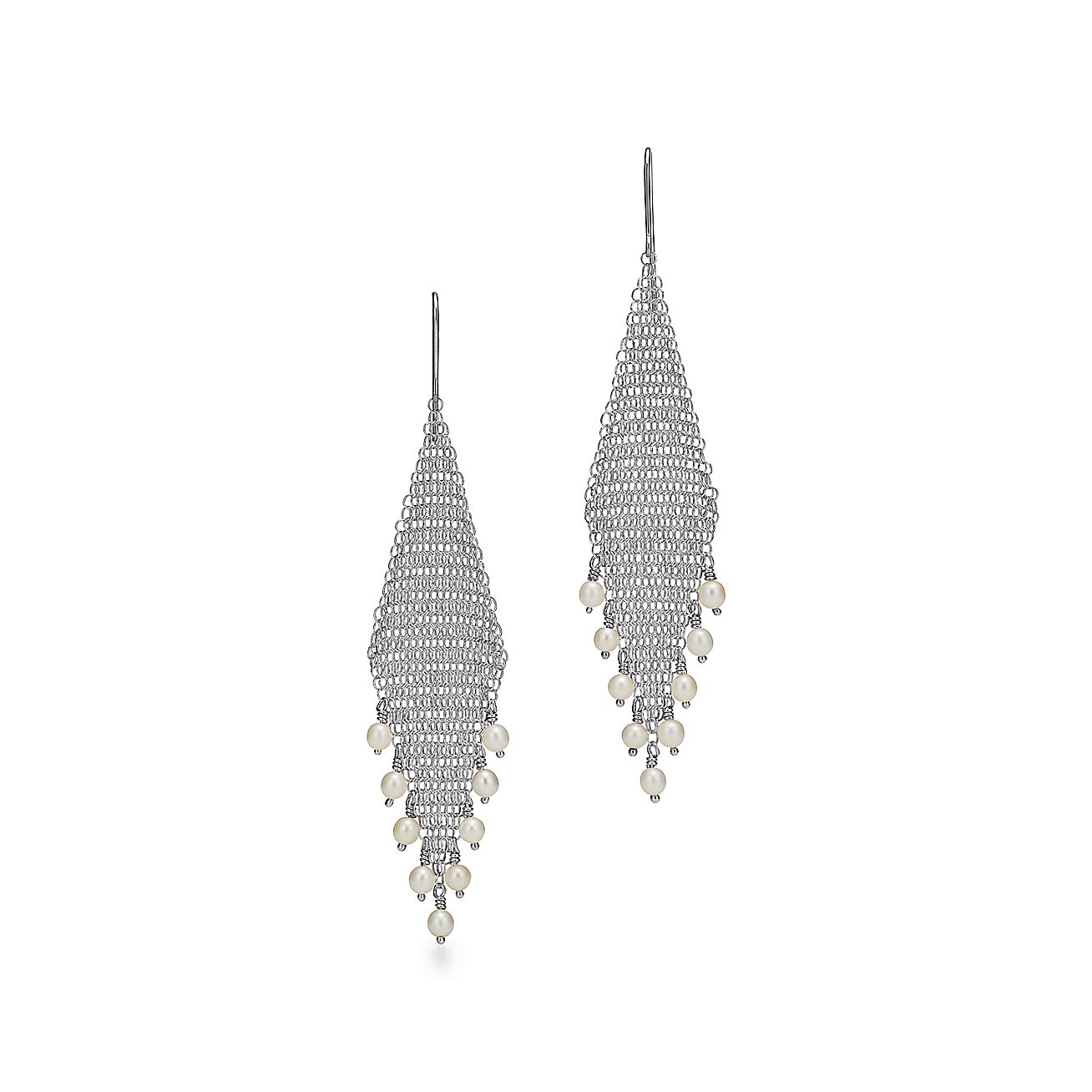 Elsa Peretti® Mesh fringe earrings in sterling silver with freshwater pearls.