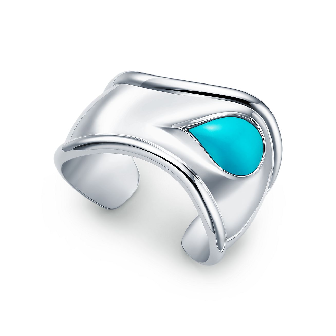 Elsa Peretti® small Bone cuff in sterling silver with turquoise, 43 mm wide. - Alternate shot 1