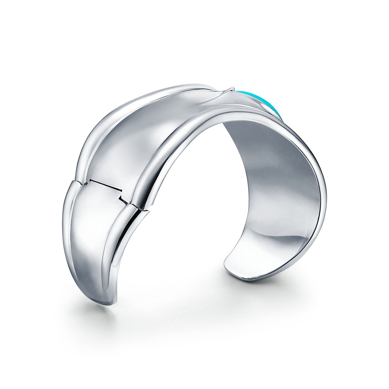 Elsa Peretti® small Bone cuff in sterling silver with turquoise, 43 mm wide. - Alternate shot 1 - Alternate shot 2