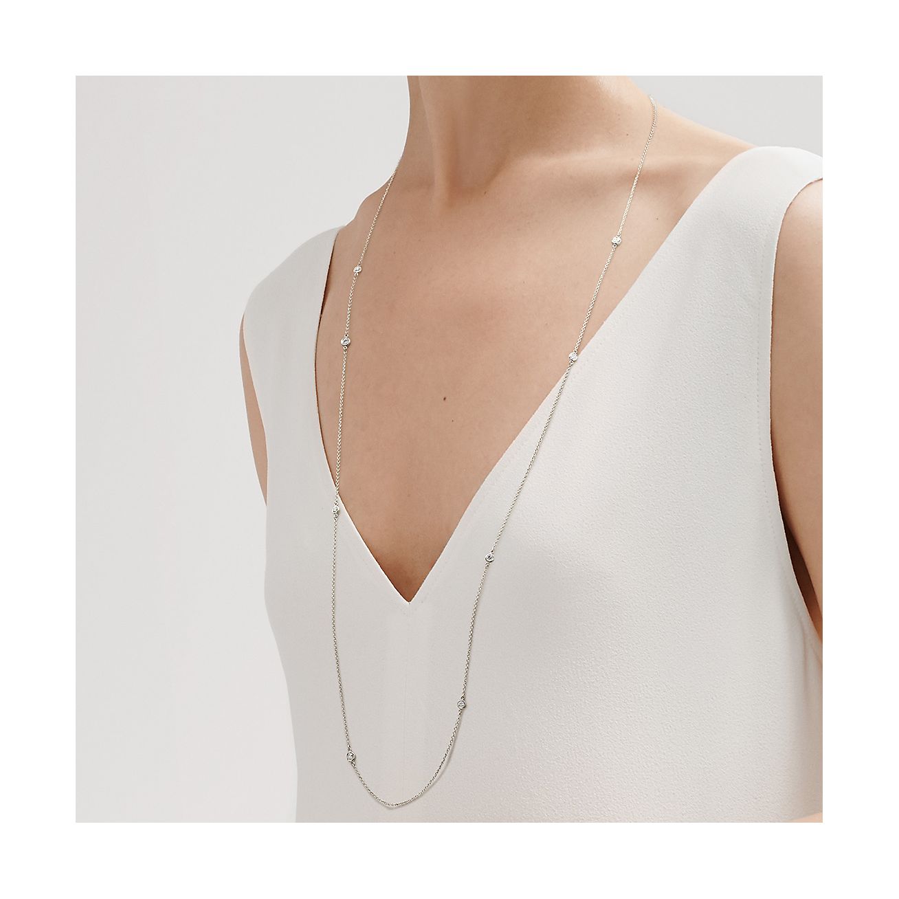 Elsa Peretti® Diamonds by the Yard® sprinkle necklace in platinum. - Modal shot 1