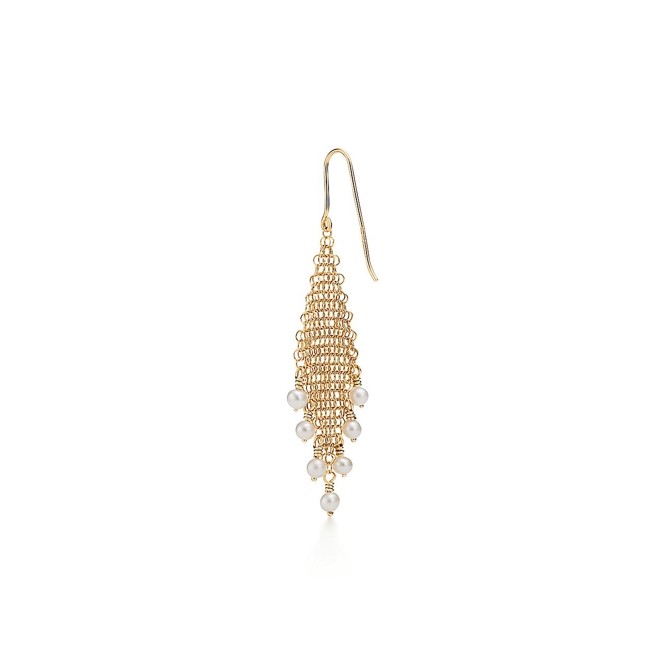 Elsa Peretti® Mesh fringe earrings in 18k gold with freshwater pearls. - Alternate shot 1 - Alternate shot 2