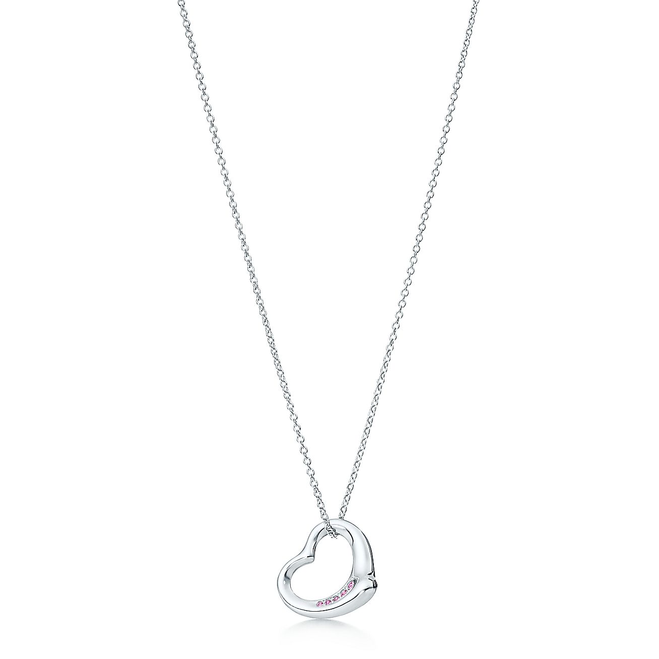 Elsa Peretti® Open Heart pendant with pink sapphires in sterling silver ...