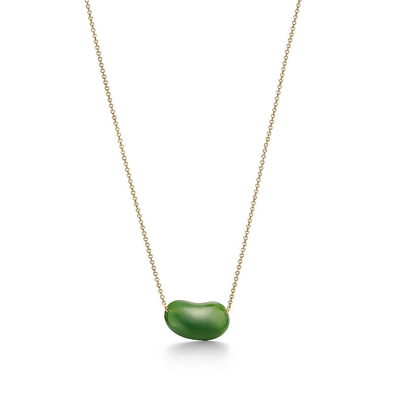 Elsa Peretti® Bean® design Pendant in Yellow Gold with Green Jade, 18 mm - Alternate shot 1