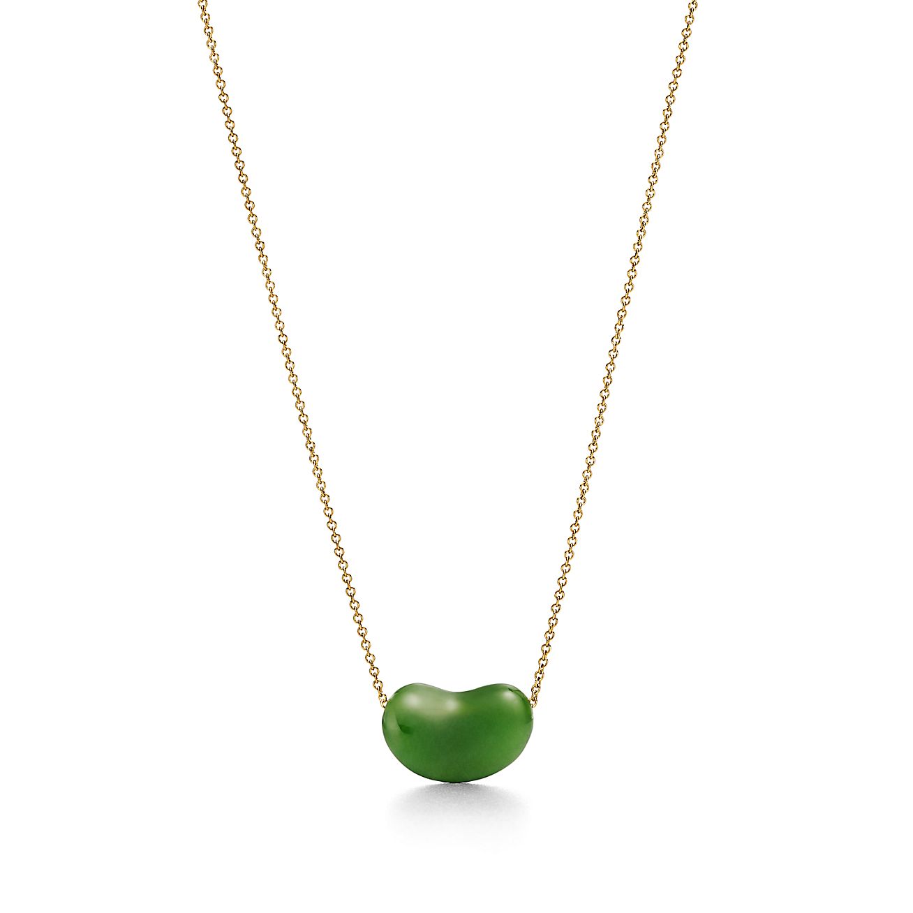Elsa Peretti® Bean® design Pendant in Yellow Gold with Green Jade, 18 mm