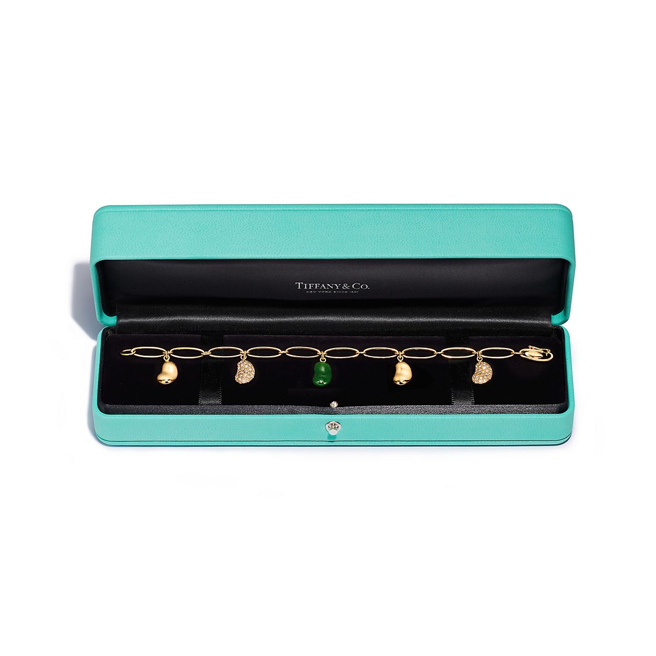 Elsa Peretti® Bean design Bracelet in Gold with Diamonds & Green