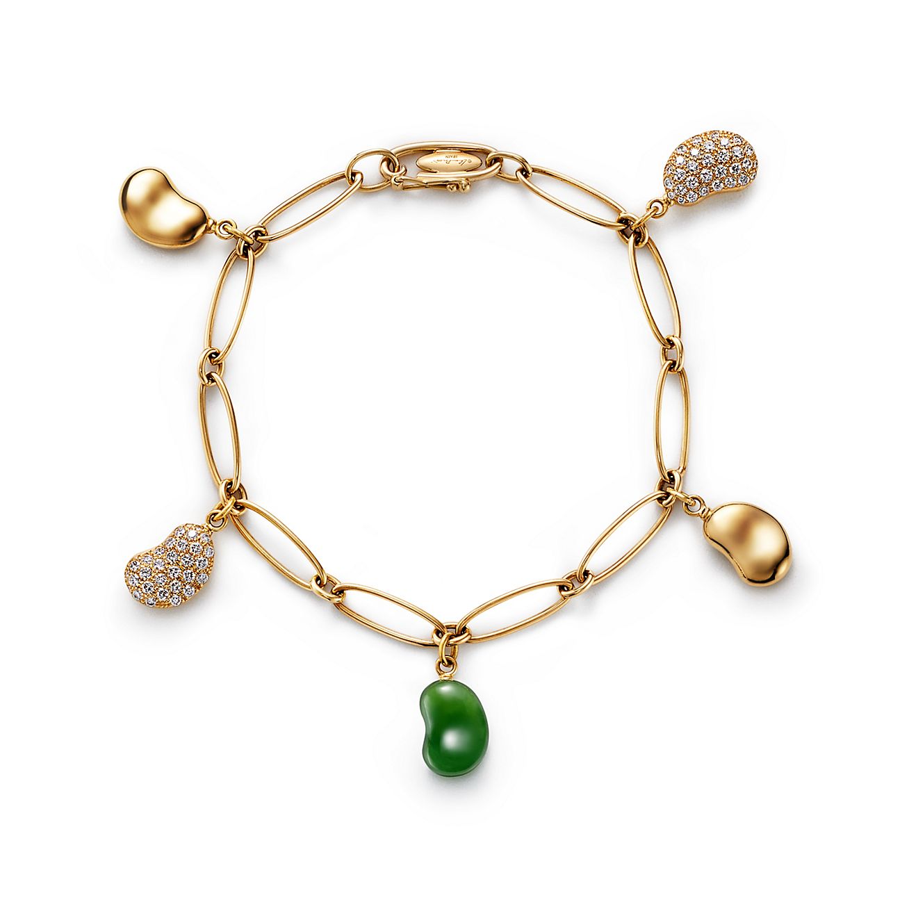 アクセサリー DISCOVERED TIFFABONE BRACELET Elsa Peretti® Bean design Bracelet in Gold with Diamonds & Green