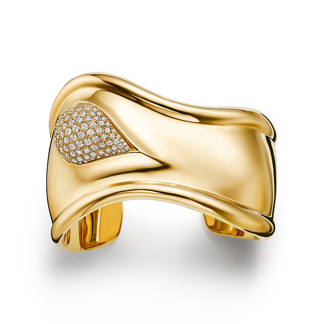 Elsa Peretti® Bone Cuff in Yellow Gold with Pavé Diamonds, 46 mm