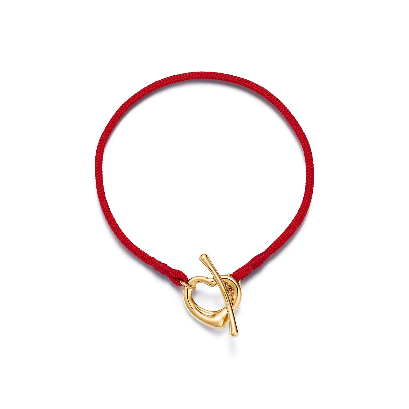 Brazalete Elsa Peretti® Open Heart en oro amarillo con cordón de