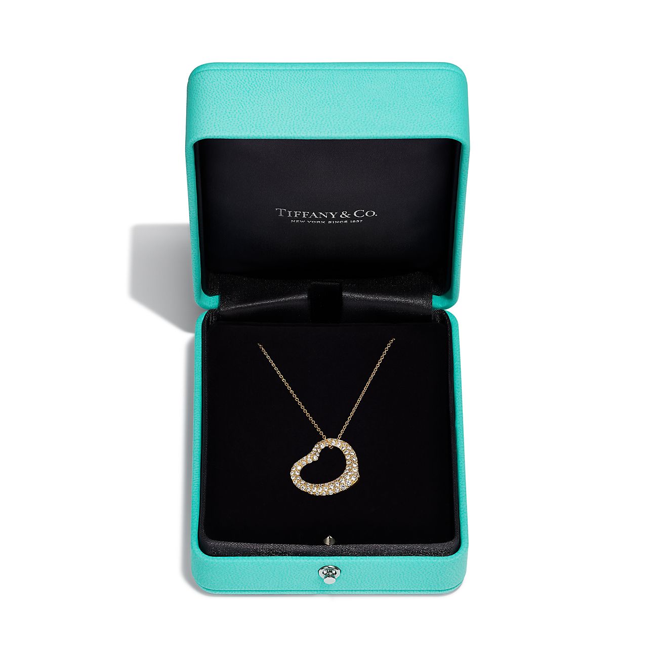 Elsa Peretti® Open Heart Pendant in Yellow Gold with Pavé Diamonds - Alternate shot 1 - Alternate shot 2 - Alternate shot 3