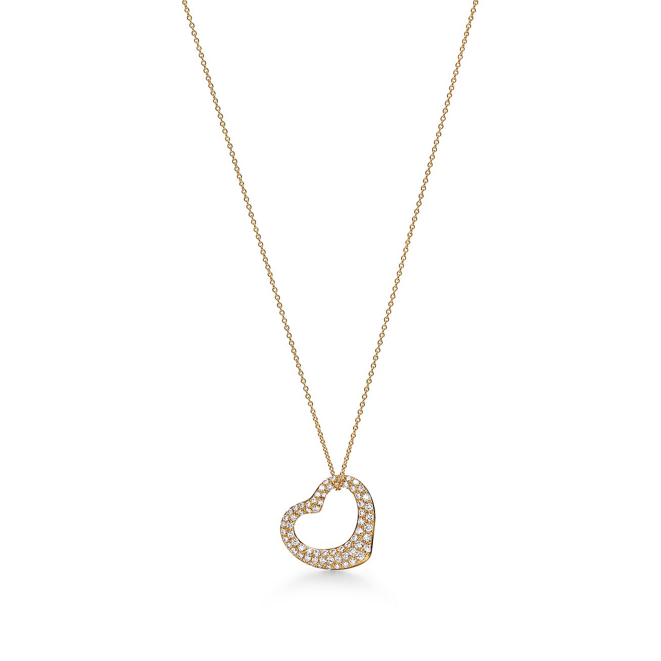 Elsa Peretti® Open Heart Pendant in Yellow Gold with Pavé Diamonds