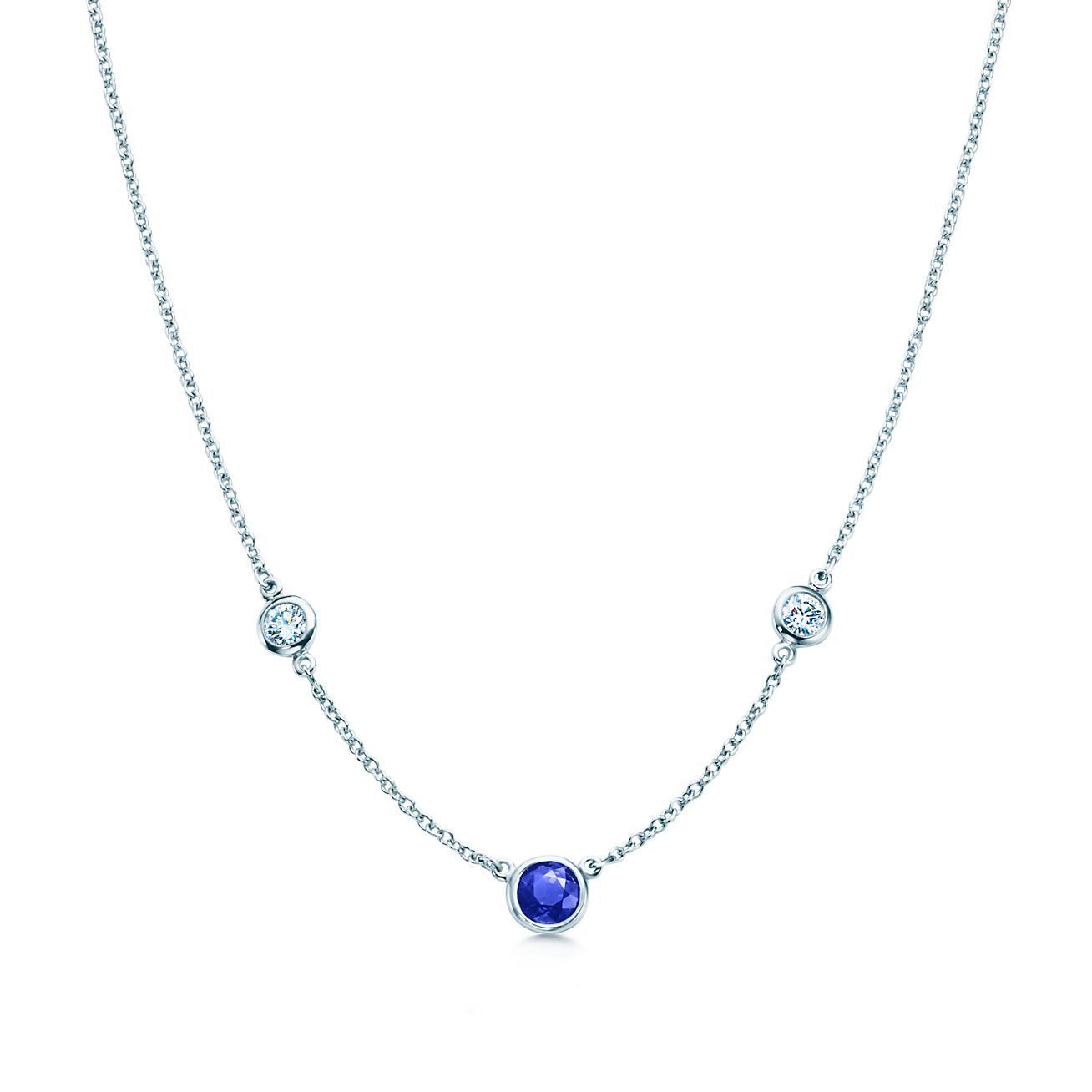 Elsa Peretti Color by The Yard Necklace of Diamonds and A Sapphire in Platinum