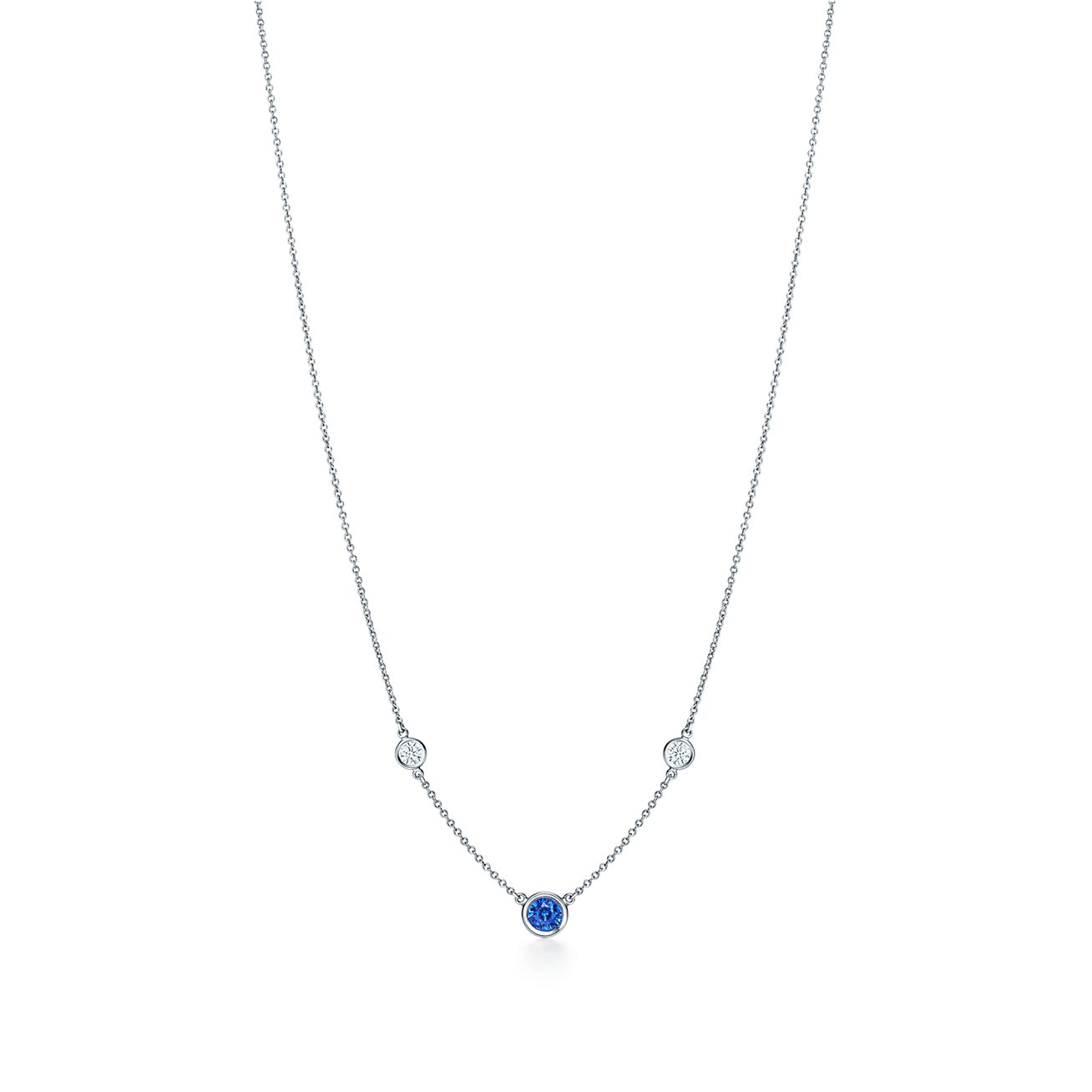 Elsa Peretti Color by The Yard Necklace of Diamonds and A Sapphire in Platinum