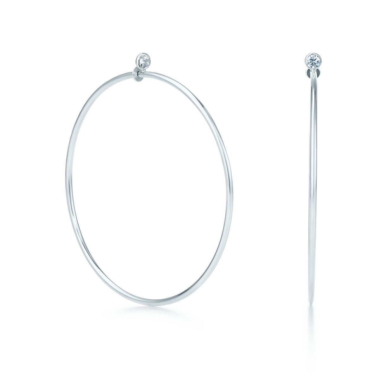 Tiffany Metro hoop earrings in 18k white gold with diamonds medium  Tiffany  Co