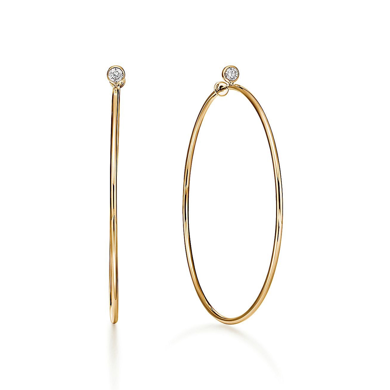 18K Yellow Gold Round Diamond GH/SI Medium Hoop Earrings