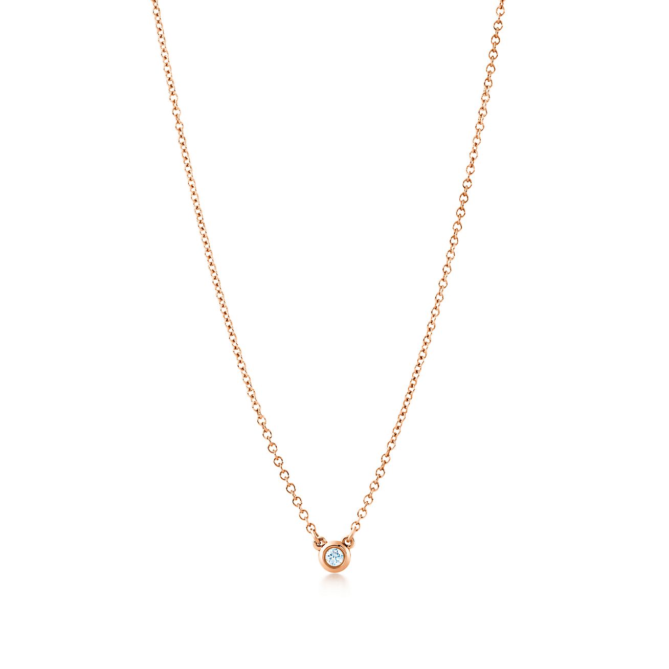 Elsa Peretti® Diamonds by the Yard® pendant in 18k rose gold with a round brilliant diamond. | Tiffany & Co.