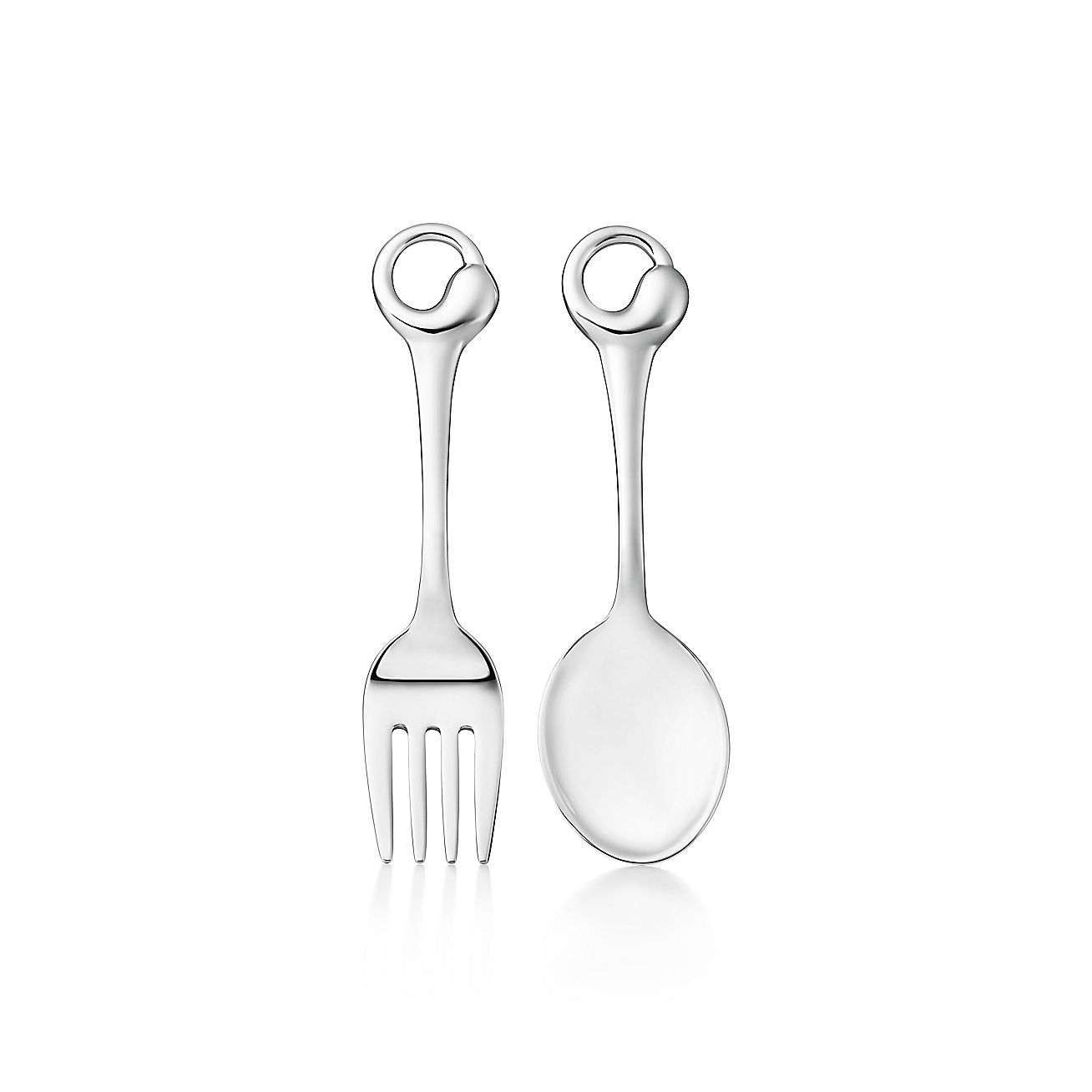 Elsa Peretti Open Heart Fork and Spoon Baby Set in Sterling Silver, Size: 4.25 in.