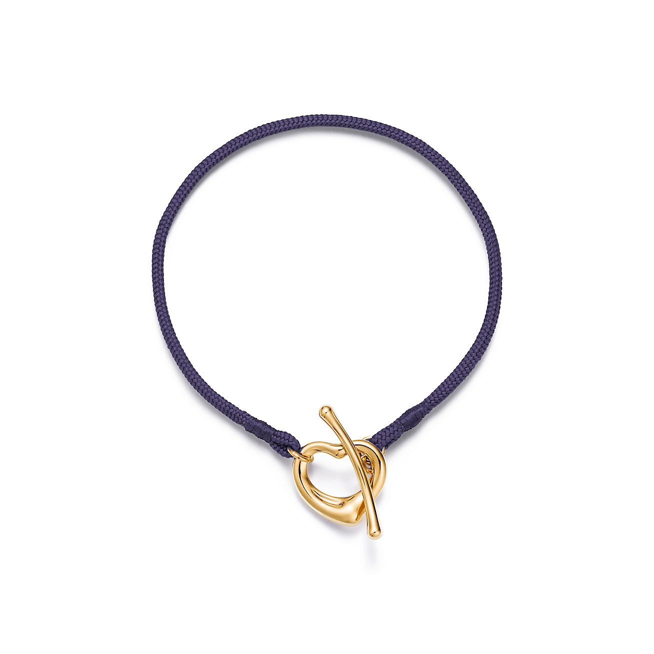 Elsa Peretti® Open Heart Bracelet in Yellow Gold on a Purple Silk Cord