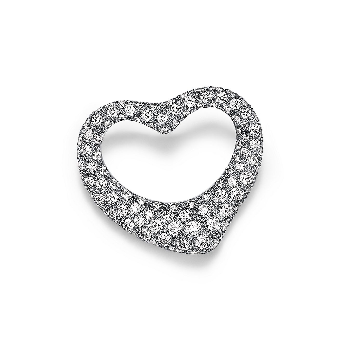 Elsa Peretti® Open Heart Brooch in Platinum with Pavé Diamonds ...
