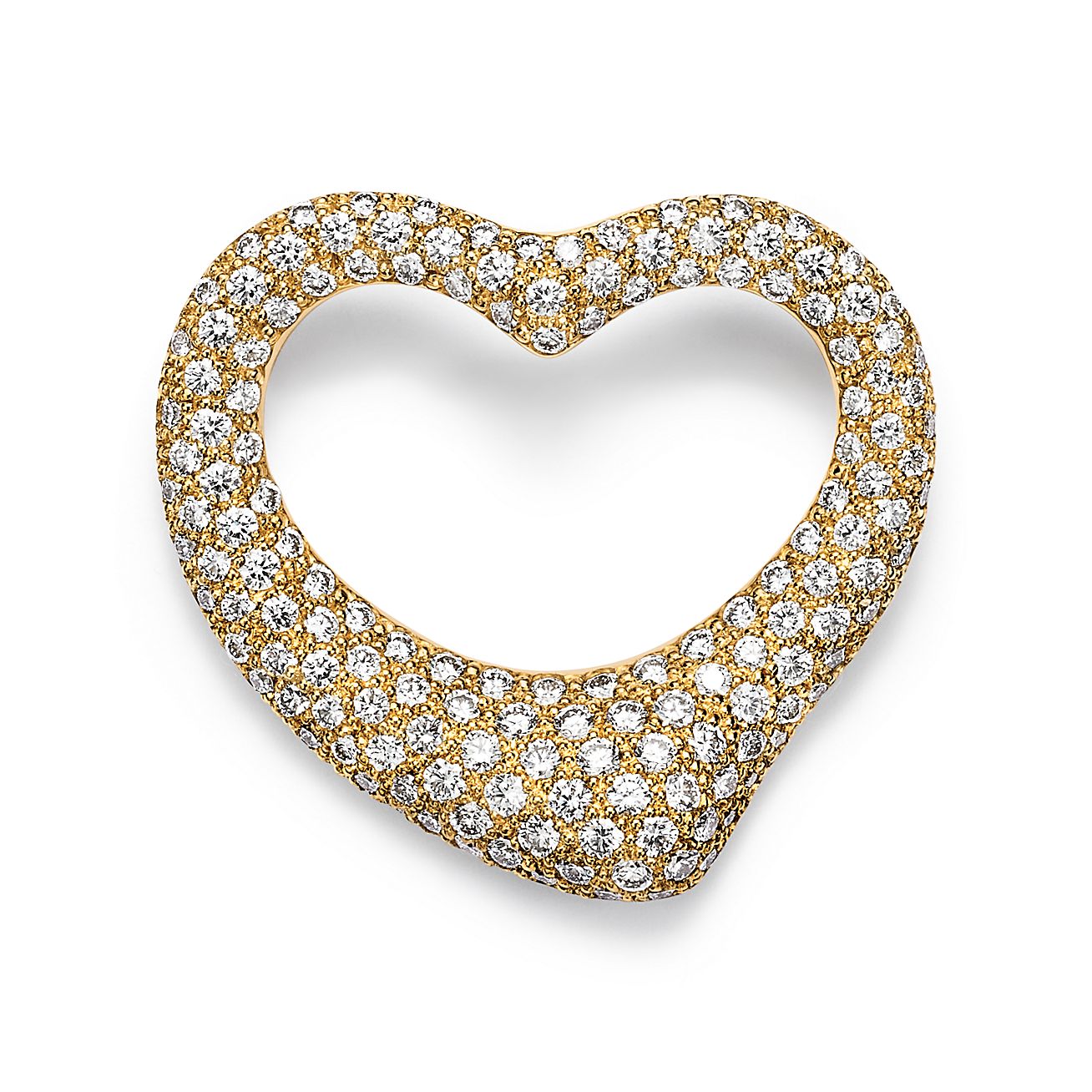 Elsa Peretti® Open Heart Brooch in Yellow Gold with Pavé Diamonds 