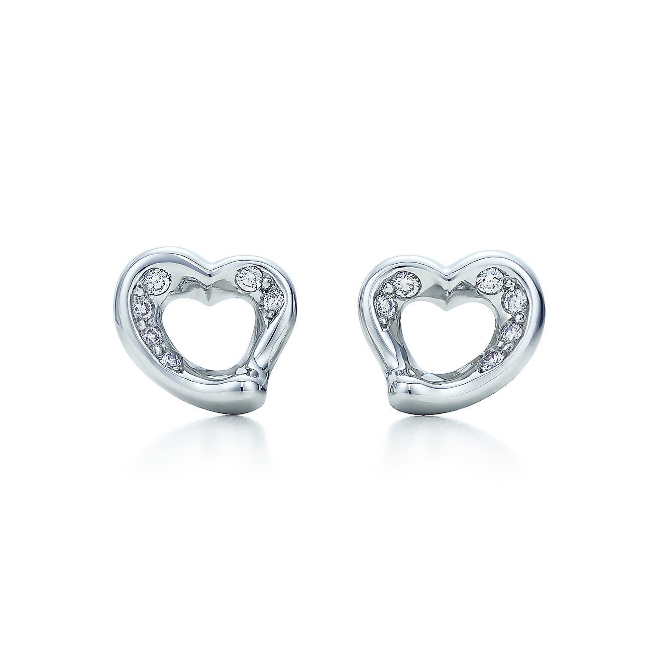 Elsa Peretti® Open Heart earrings with diamonds in platinum. | Tiffany ...