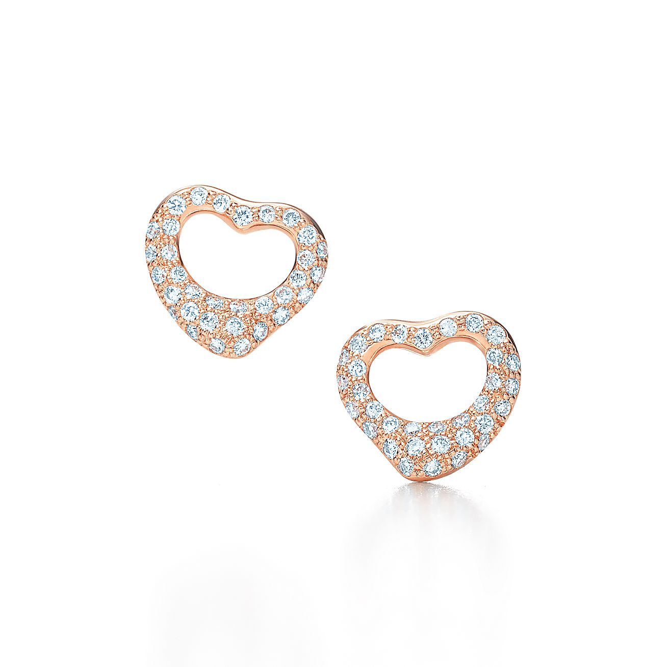 Elsa Peretti® Open Heart earrings in 18k rose gold with diamonds ...
