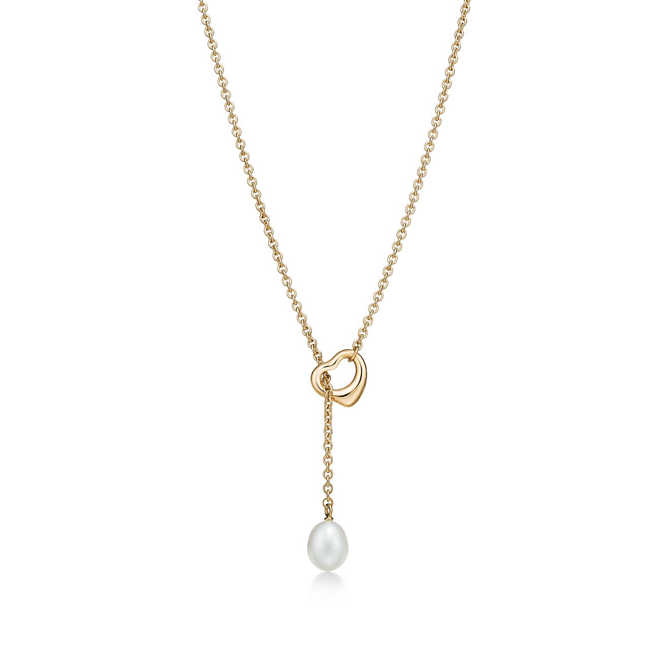 Elsa Peretti® Open Heart Lariat Necklace in Yellow Gold with Pearls, 7.5-8  mm