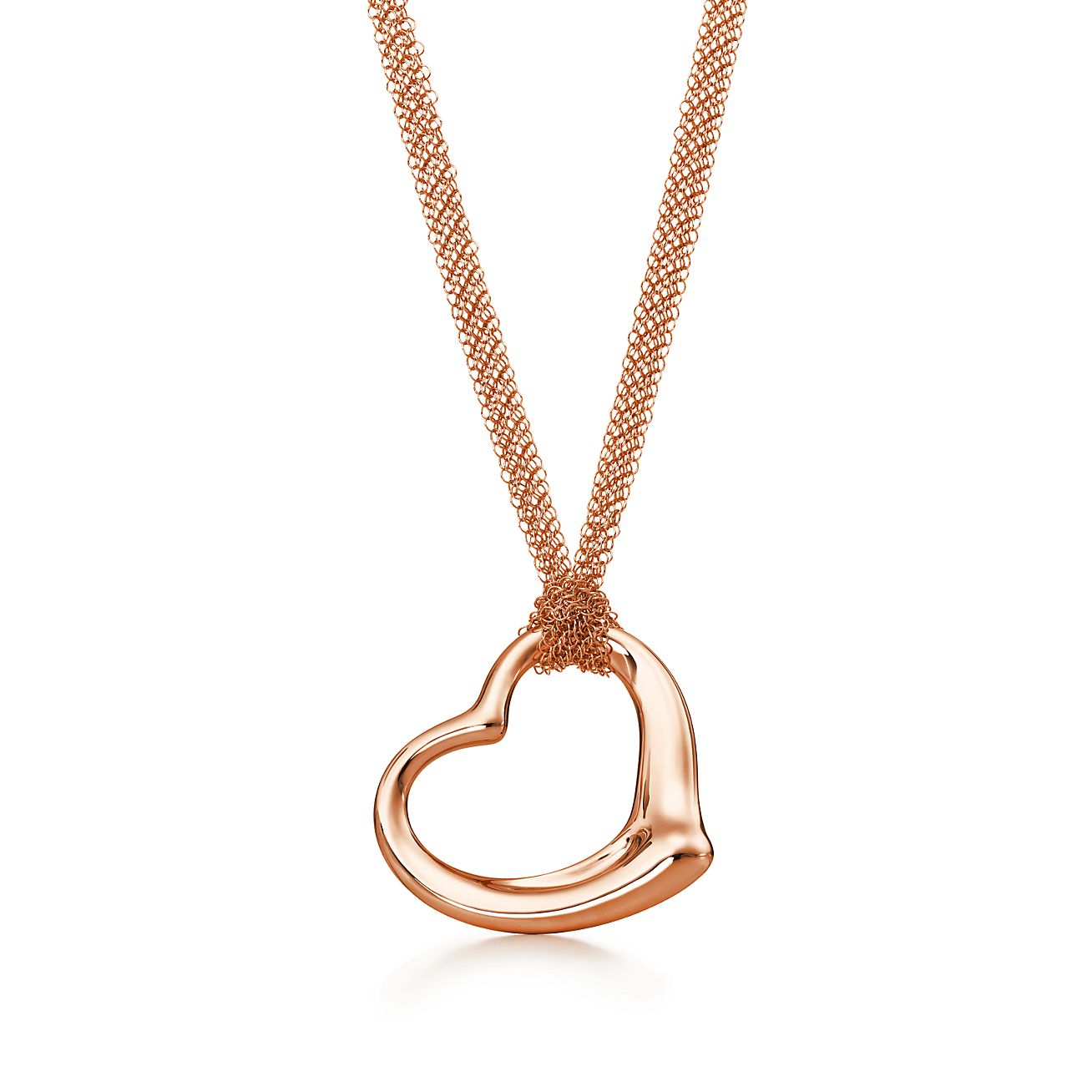 Elsa Peretti® Open Heart mesh pendant in 18k rose gold.