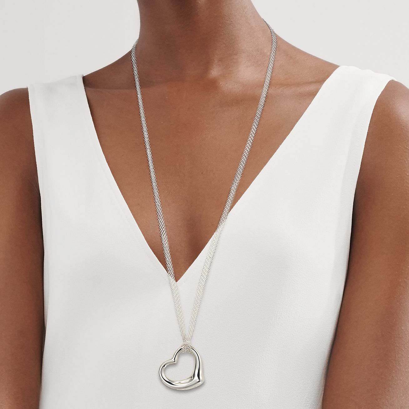 Tiffany & Co Elsa Peretti Sterling Silver Open Heart Lariat Necklace - Ruby  Lane