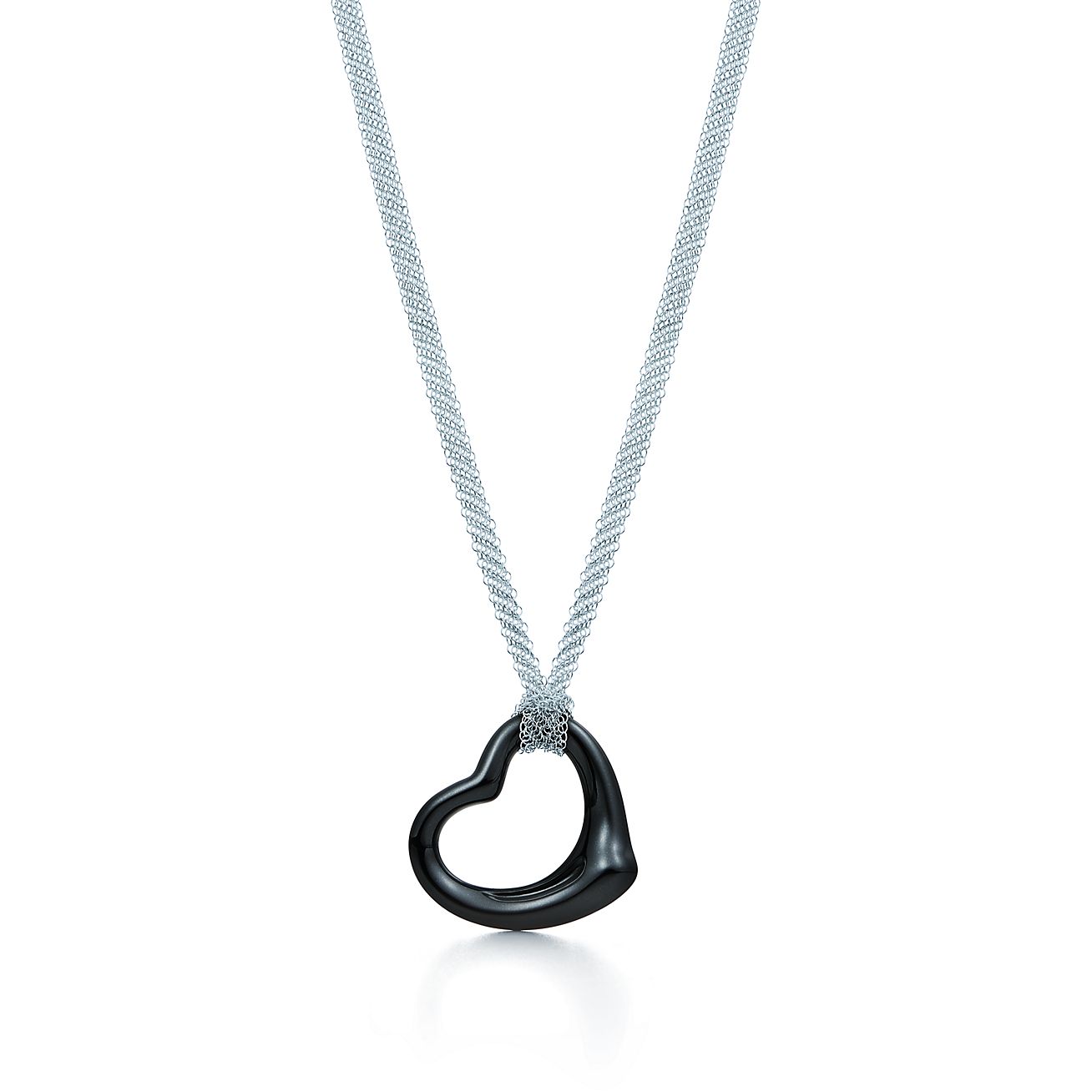 Preloved Tiffany & Co. Return To Black White Bone Double Heart Necklace  Silver