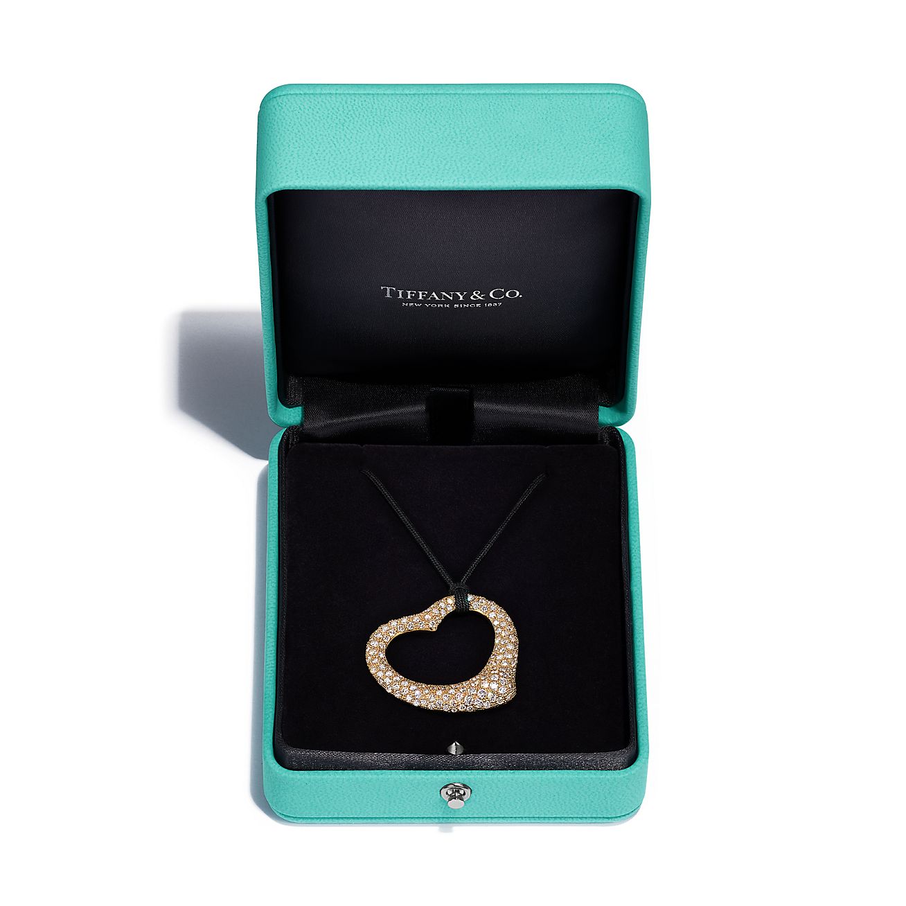 Elsa Peretti® Open Heart Pendant in Yellow Gold with Pavé