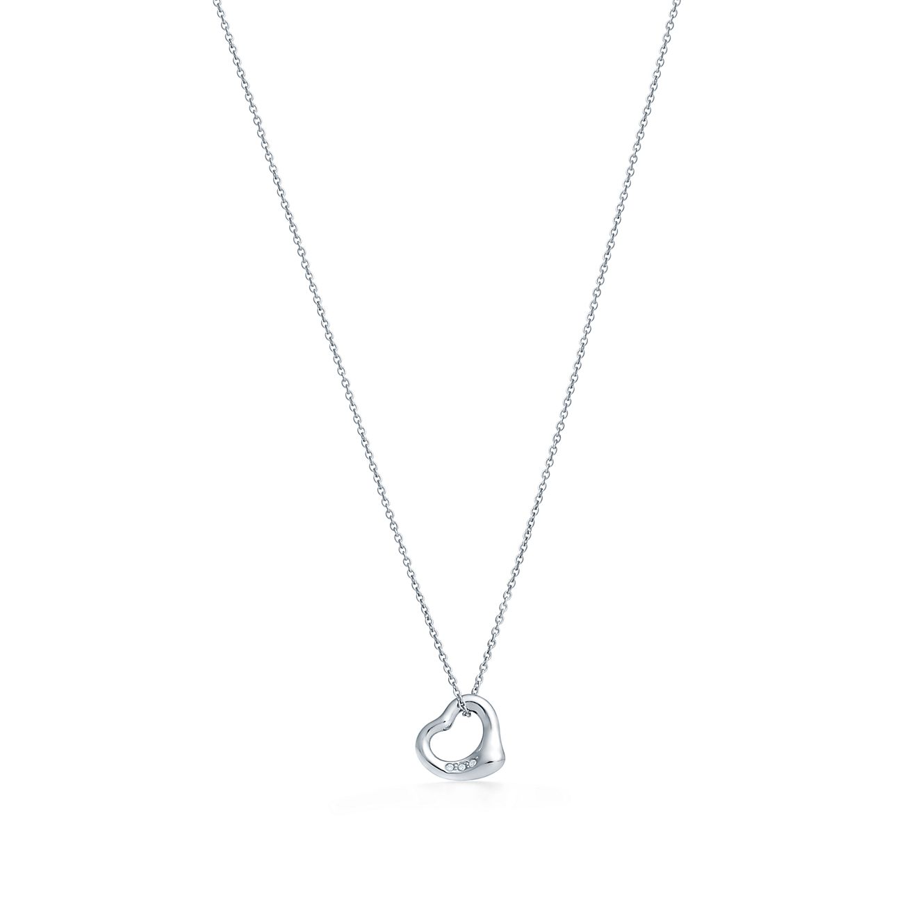 Elsa Peretti Open Heart Pendant In Platinum With Diamonds 11 Mm Wide Tiffany Co