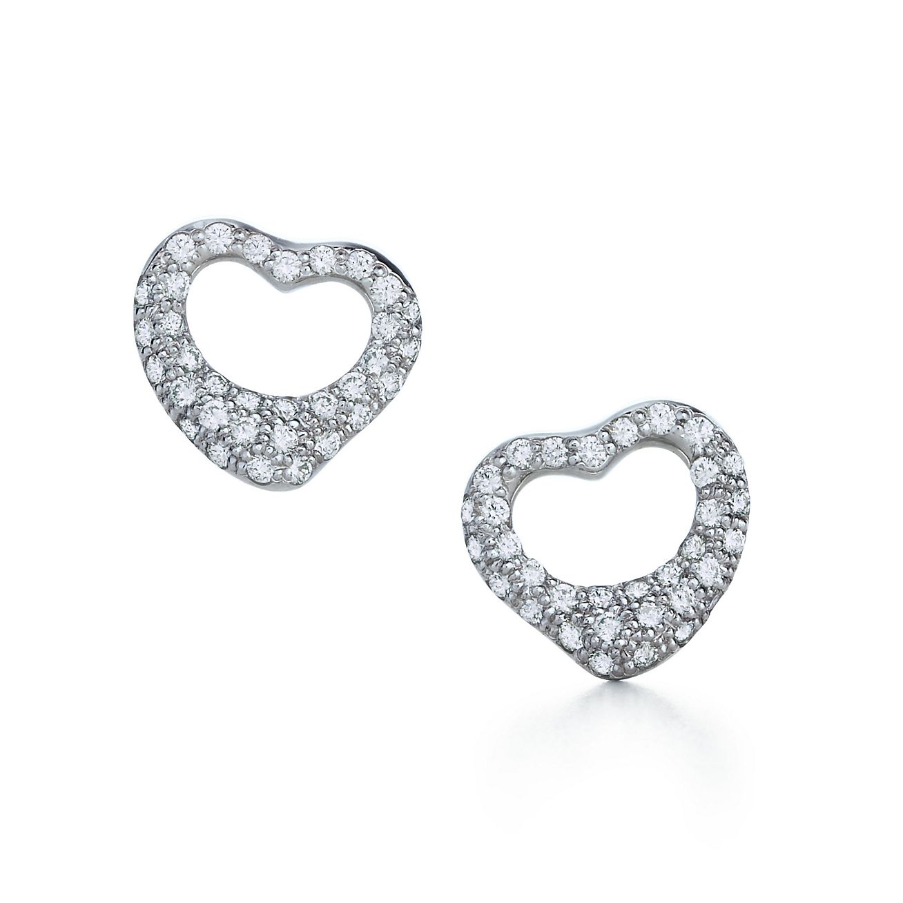 Elsa Peretti® Open Heart Stud Earrings in Platinum with Pavé Diamonds, 11  mm | Tiffany & Co.