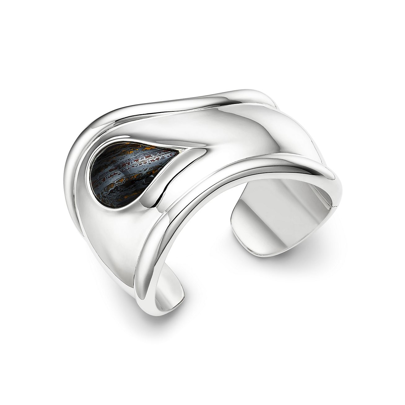 Elsa Peretti® Small Bone Cuff in Silver with Tiger Iron, 43 mm Wide - Alternate shot 1