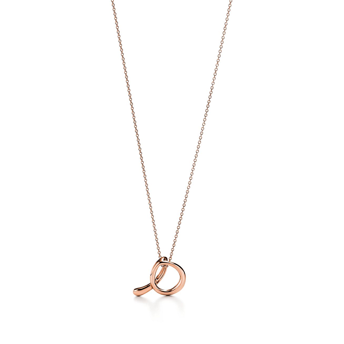 【Tiffany & Co】Letterペンダント 18k Rose Gold with Diamonds Elsa Peretti™ Small Alphabet Pendant in Rose Gold with